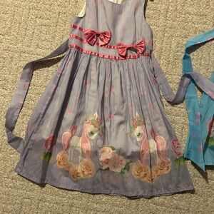 Unicorn Print Kids Dress - Purple and Pink